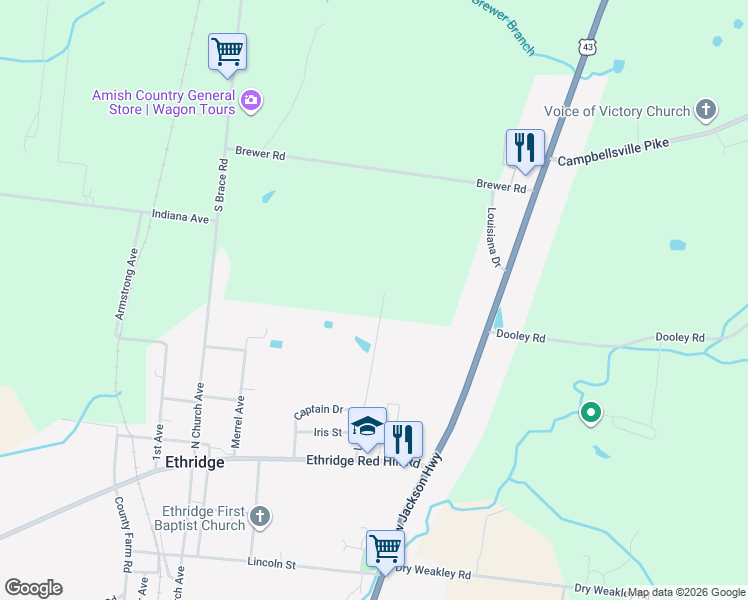 map of restaurants, bars, coffee shops, grocery stores, and more near 322 Lee Avenue in Ethridge
