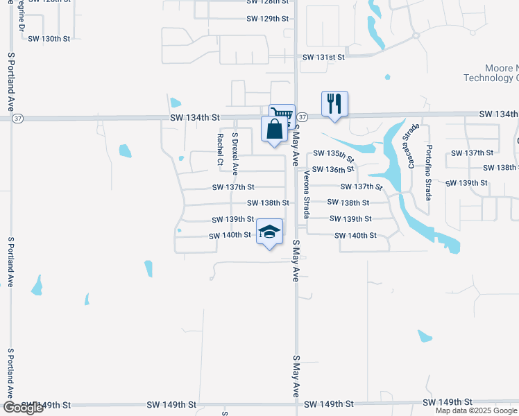 map of restaurants, bars, coffee shops, grocery stores, and more near 3000 SW 138th St in Oklahoma City