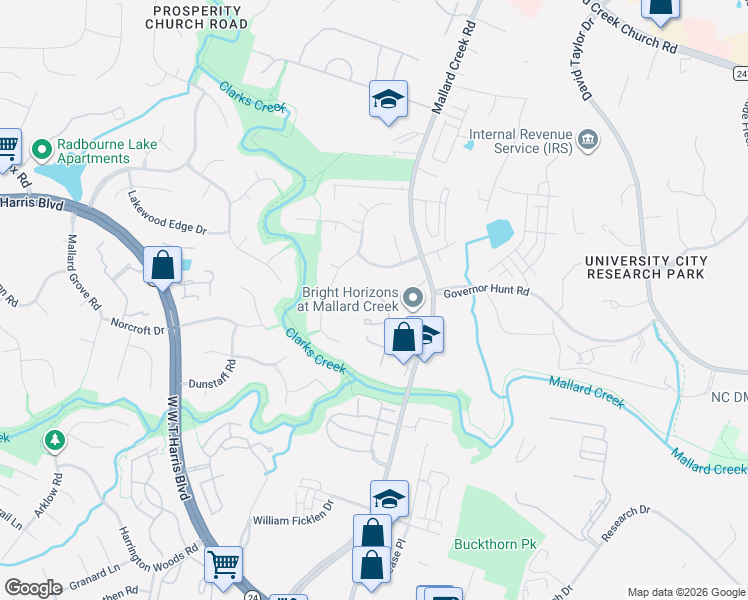 map of restaurants, bars, coffee shops, grocery stores, and more near 3272 Summercroft Lane in Charlotte