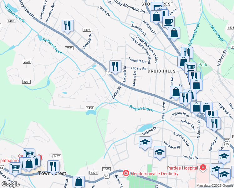 map of restaurants, bars, coffee shops, grocery stores, and more near 18 Chatham Path in Hendersonville