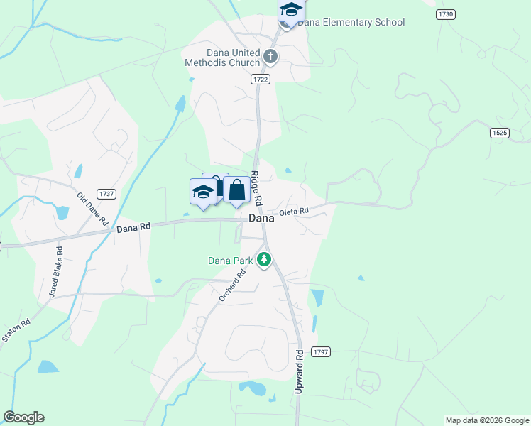 map of restaurants, bars, coffee shops, grocery stores, and more near in Dana