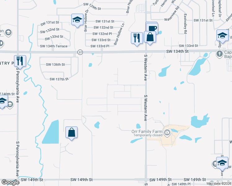 map of restaurants, bars, coffee shops, grocery stores, and more near 13920 Pasaro Trail in Oklahoma City