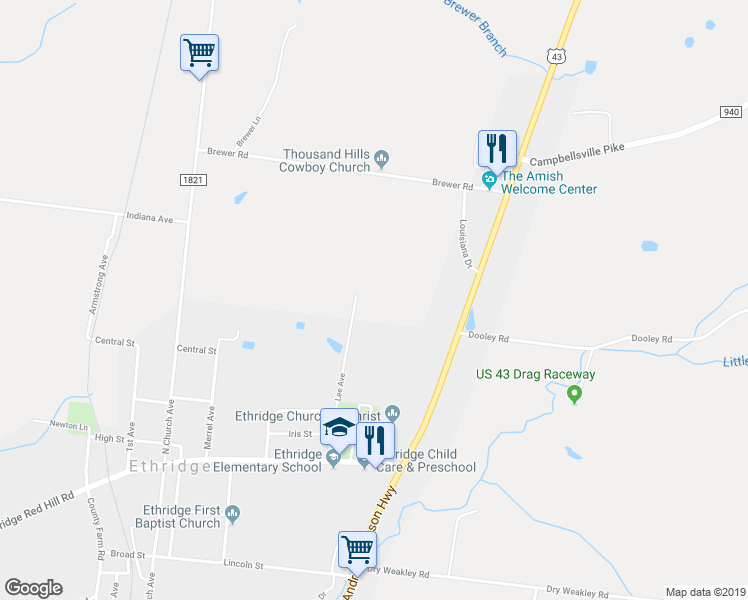 map of restaurants, bars, coffee shops, grocery stores, and more near 322 Lee Avenue in Ethridge