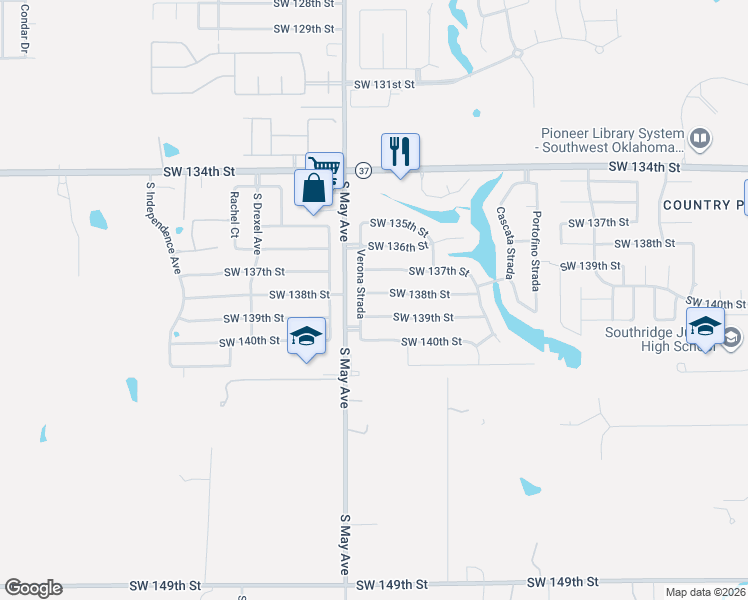 map of restaurants, bars, coffee shops, grocery stores, and more near 2820 Southwest 138th Street in Oklahoma City