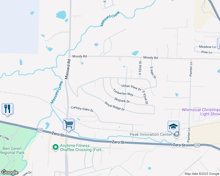 map of restaurants, bars, coffee shops, grocery stores, and more near 8700 Timberlyn Way in Fort Smith