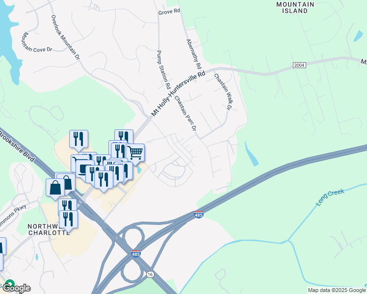 map of restaurants, bars, coffee shops, grocery stores, and more near Ashbury Street in Charlotte