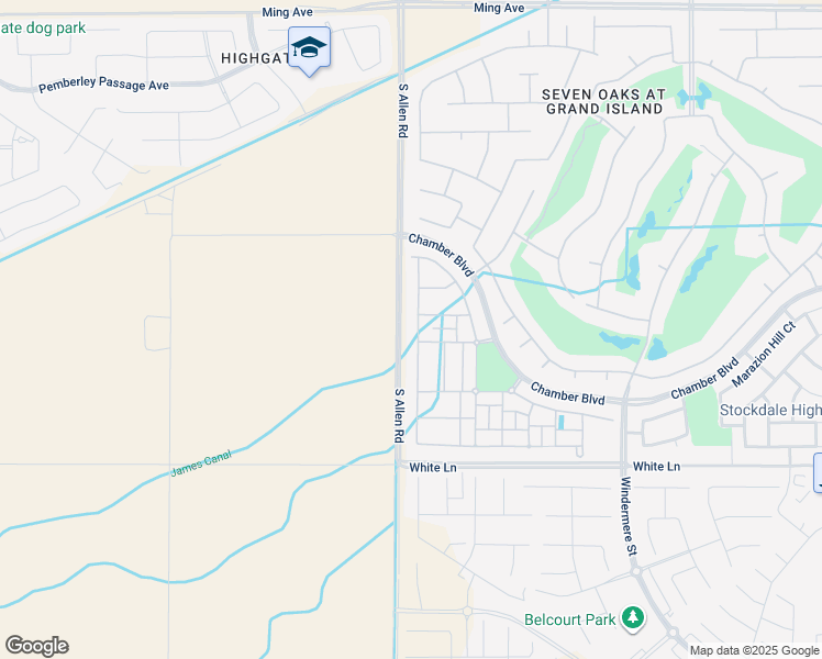 map of restaurants, bars, coffee shops, grocery stores, and more near 2811 Barrowby Street in Bakersfield