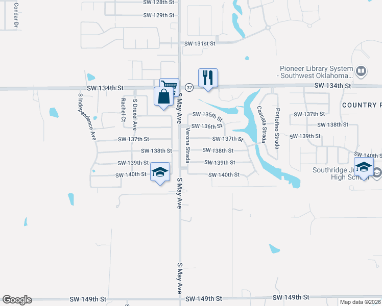 map of restaurants, bars, coffee shops, grocery stores, and more near 2820 Southwest 138th Street in Oklahoma City