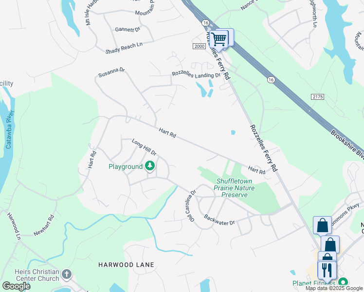 map of restaurants, bars, coffee shops, grocery stores, and more near 2536 Hart Road in Charlotte