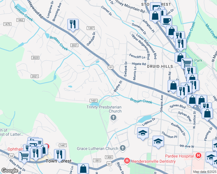 map of restaurants, bars, coffee shops, grocery stores, and more near 313 Somerton Court in Hendersonville