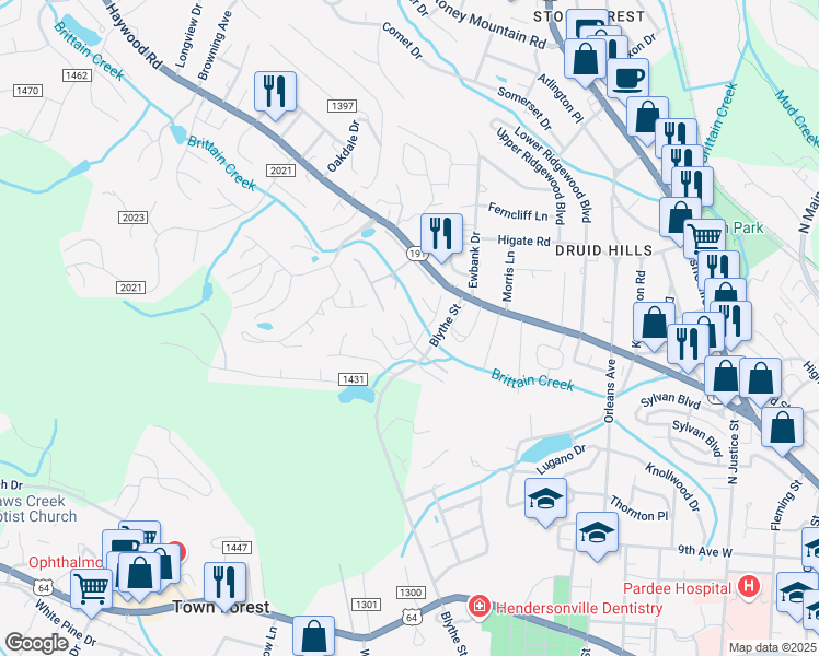 map of restaurants, bars, coffee shops, grocery stores, and more near 313 Somerton Court in Hendersonville