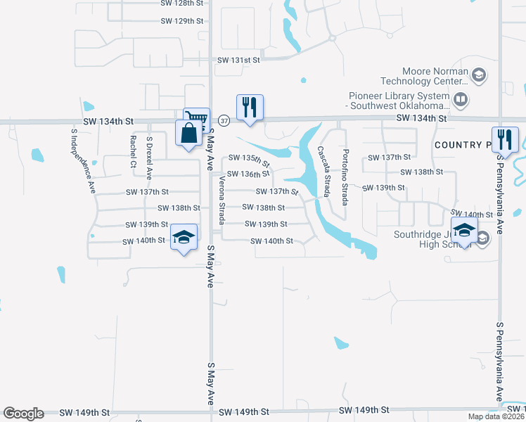 map of restaurants, bars, coffee shops, grocery stores, and more near 2700 Southwest 138th Street in Oklahoma City
