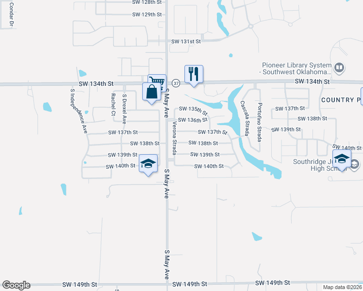 map of restaurants, bars, coffee shops, grocery stores, and more near 2820 Southwest 138th Street in Oklahoma City