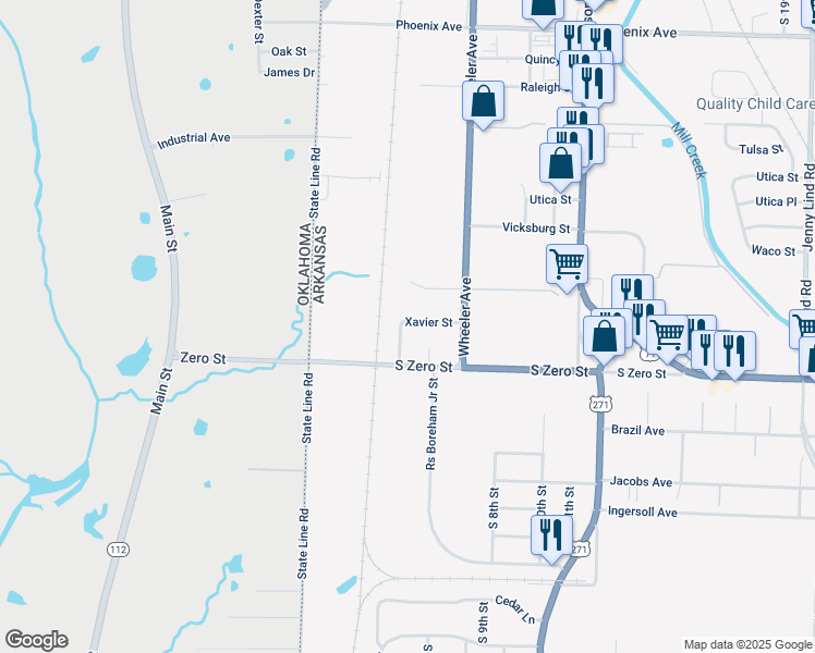 map of restaurants, bars, coffee shops, grocery stores, and more near 500 Xavier Street in Fort Smith