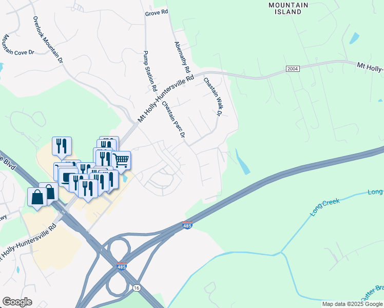 map of restaurants, bars, coffee shops, grocery stores, and more near 10903 Chastain Parc Drive in Charlotte