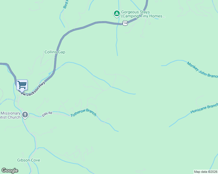 map of restaurants, bars, coffee shops, grocery stores, and more near 315 Smokey Vista in Bryson City