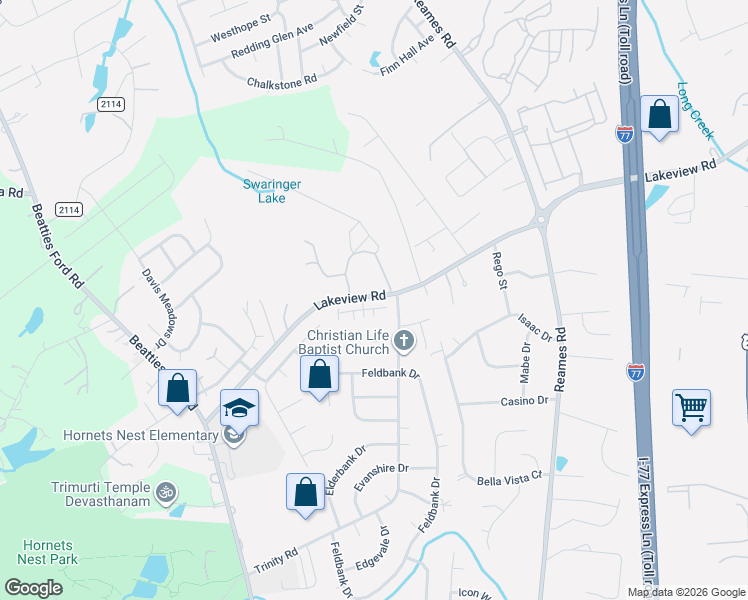 map of restaurants, bars, coffee shops, grocery stores, and more near 4705 Lakeview Road in Charlotte
