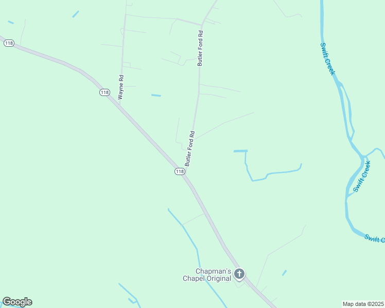 map of restaurants, bars, coffee shops, grocery stores, and more near 160 Butler Ford Road in Vanceboro