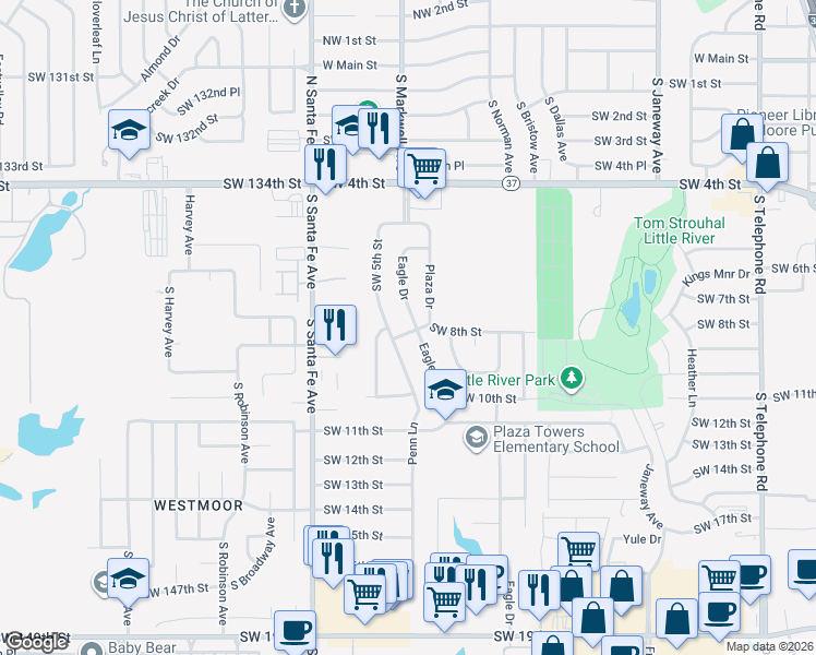 map of restaurants, bars, coffee shops, grocery stores, and more near 600818 Penn Lane in Oklahoma City
