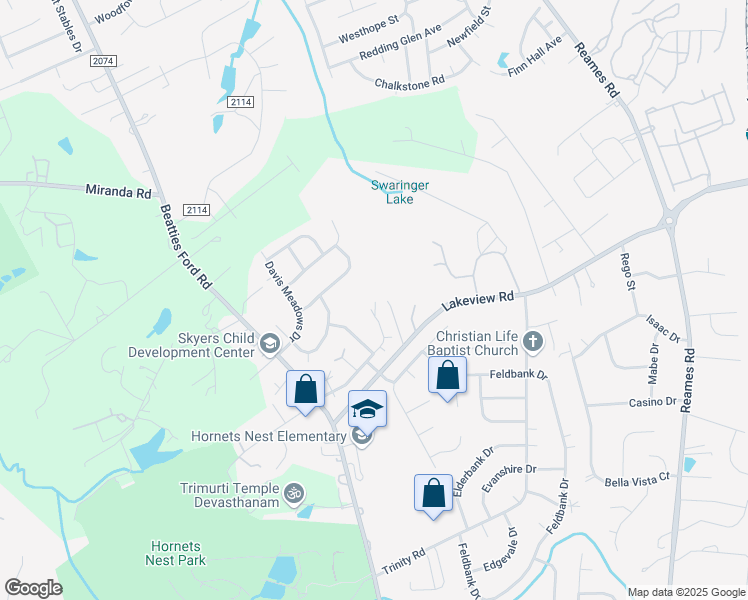 map of restaurants, bars, coffee shops, grocery stores, and more near 4352 Frank Vance Road in Charlotte