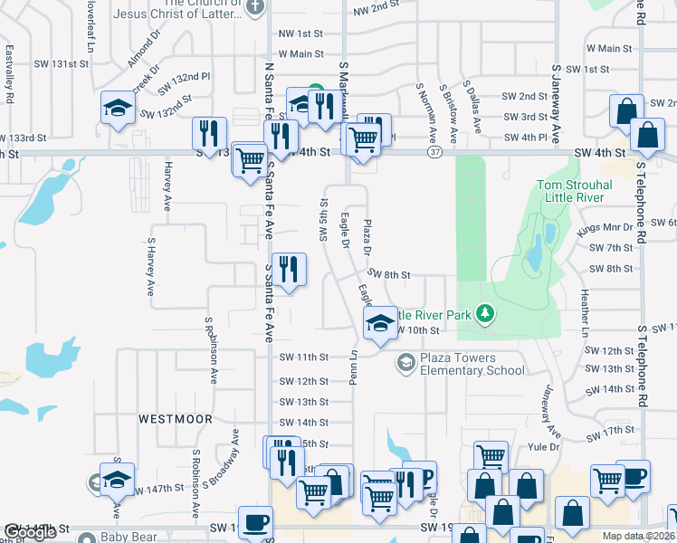 map of restaurants, bars, coffee shops, grocery stores, and more near 600818 Penn Lane in Oklahoma City