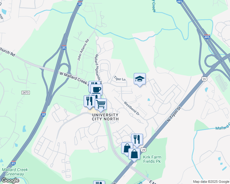 map of restaurants, bars, coffee shops, grocery stores, and more near 11138 Hyde Pointe Court in Charlotte