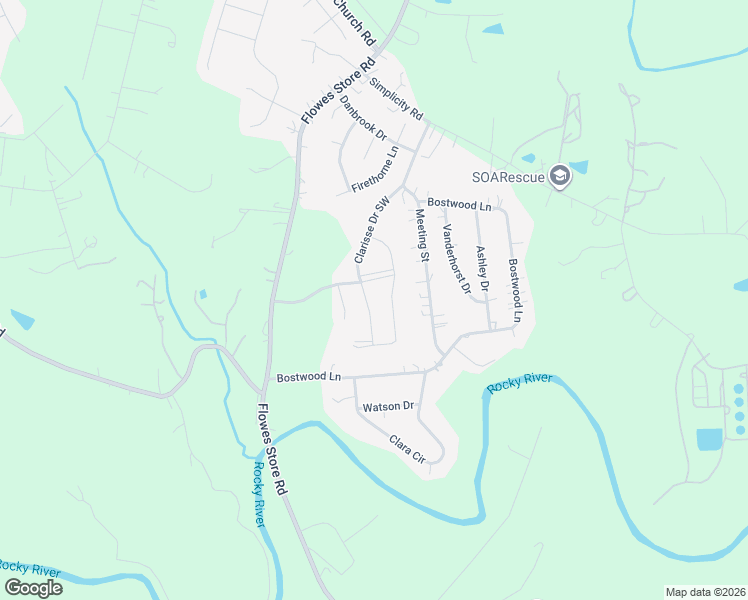 map of restaurants, bars, coffee shops, grocery stores, and more near 6301 Flowes Store Road in Concord