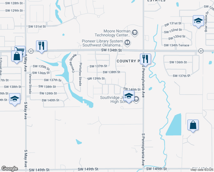 map of restaurants, bars, coffee shops, grocery stores, and more near 14108 Saw Mill Road in Oklahoma City