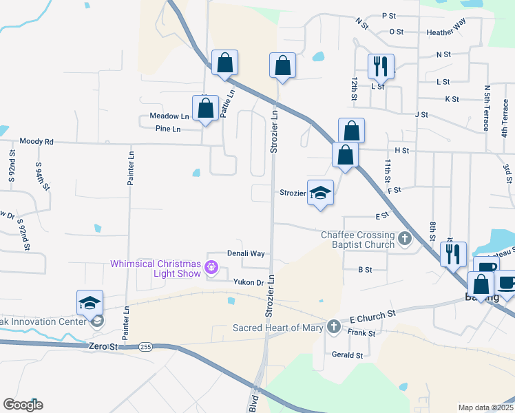 map of restaurants, bars, coffee shops, grocery stores, and more near 509 Strozier Lane in Barling