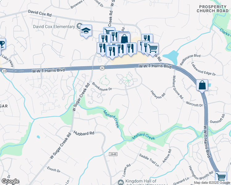 map of restaurants, bars, coffee shops, grocery stores, and more near 5808 Painted Fern Court in Charlotte