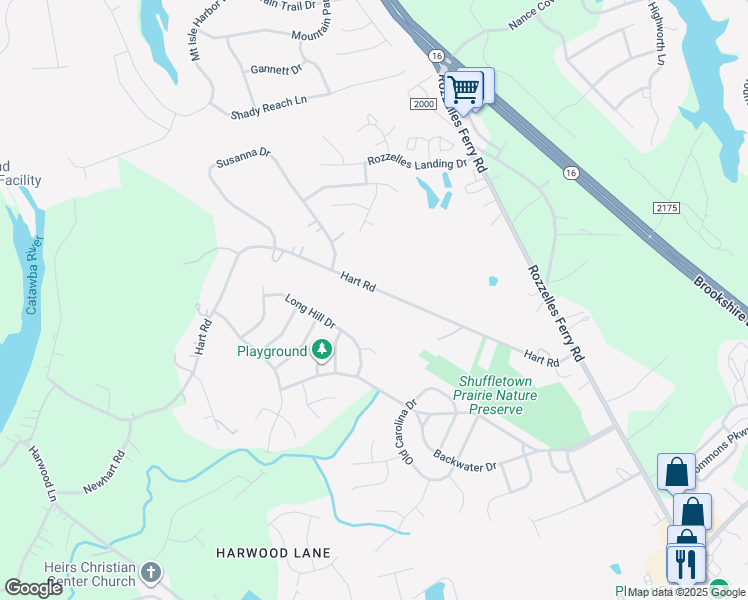 map of restaurants, bars, coffee shops, grocery stores, and more near 2536 Hart Road in Charlotte