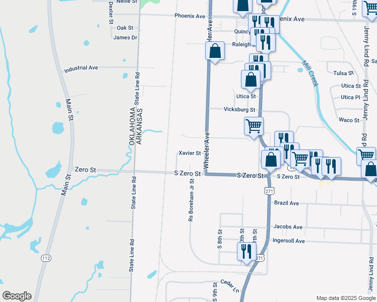 map of restaurants, bars, coffee shops, grocery stores, and more near 500 Xavier Street in Fort Smith