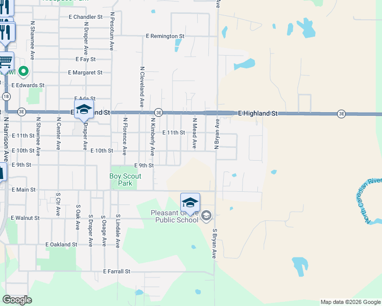 map of restaurants, bars, coffee shops, grocery stores, and more near 1915 East 10th Street in Shawnee