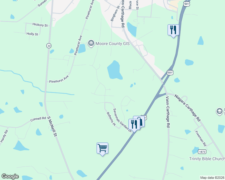 map of restaurants, bars, coffee shops, grocery stores, and more near 240 Savannah Garden Drive in Carthage