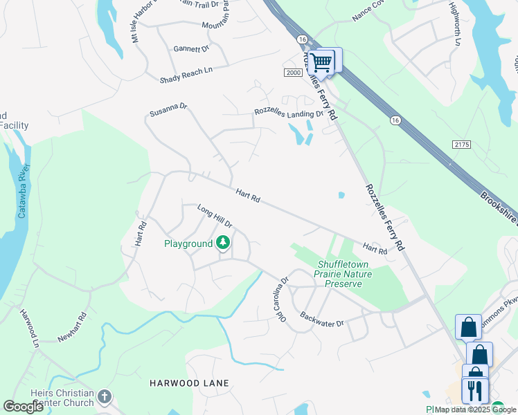 map of restaurants, bars, coffee shops, grocery stores, and more near 2536 Hart Road in Charlotte