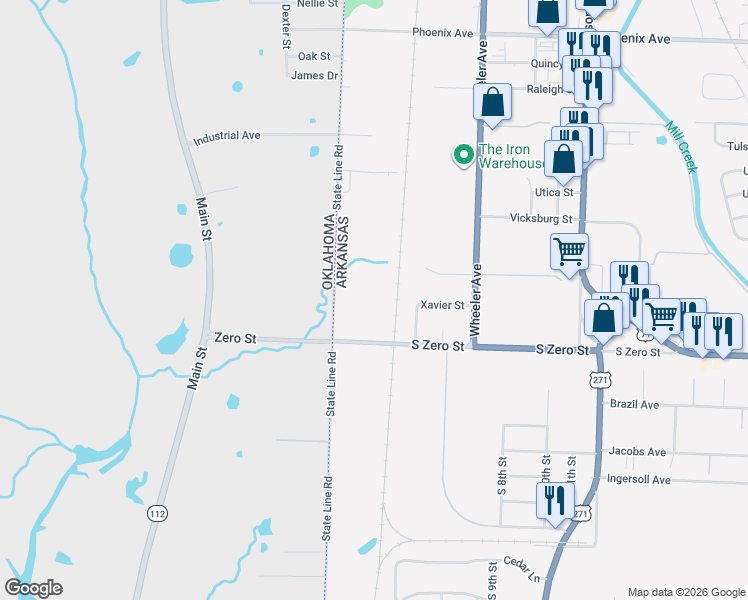 map of restaurants, bars, coffee shops, grocery stores, and more near 201 Zero Street in Fort Smith
