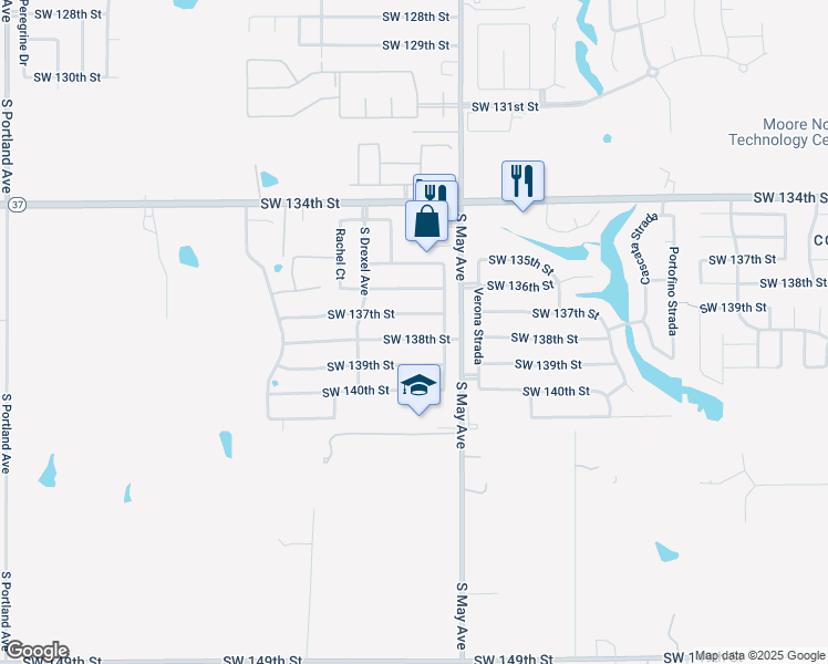 map of restaurants, bars, coffee shops, grocery stores, and more near 3000 Southwest 138th Street in Oklahoma City