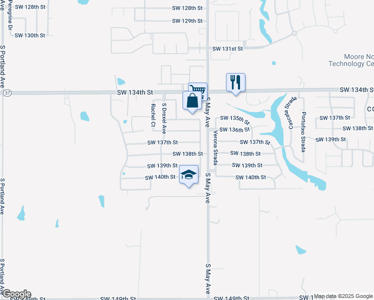 map of restaurants, bars, coffee shops, grocery stores, and more near 3000 Southwest 138th Street in Oklahoma City
