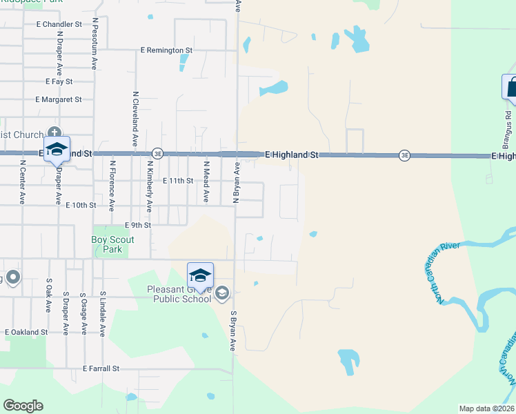 map of restaurants, bars, coffee shops, grocery stores, and more near 205 North Eastern Avenue in Shawnee
