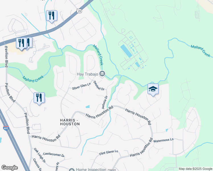 map of restaurants, bars, coffee shops, grocery stores, and more near 11307 Astoria Drive in Charlotte