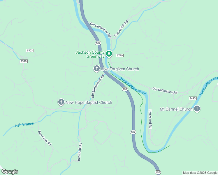 map of restaurants, bars, coffee shops, grocery stores, and more near 91 South Woods Drive in Sylva