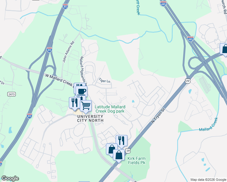 map of restaurants, bars, coffee shops, grocery stores, and more near 11216 Hyde Pointe Court in Charlotte