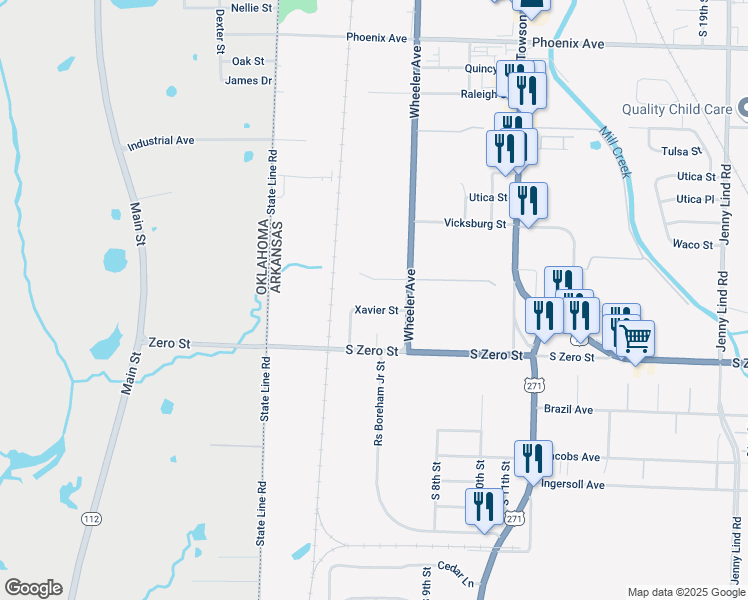 map of restaurants, bars, coffee shops, grocery stores, and more near 500 Xavier Street in Fort Smith