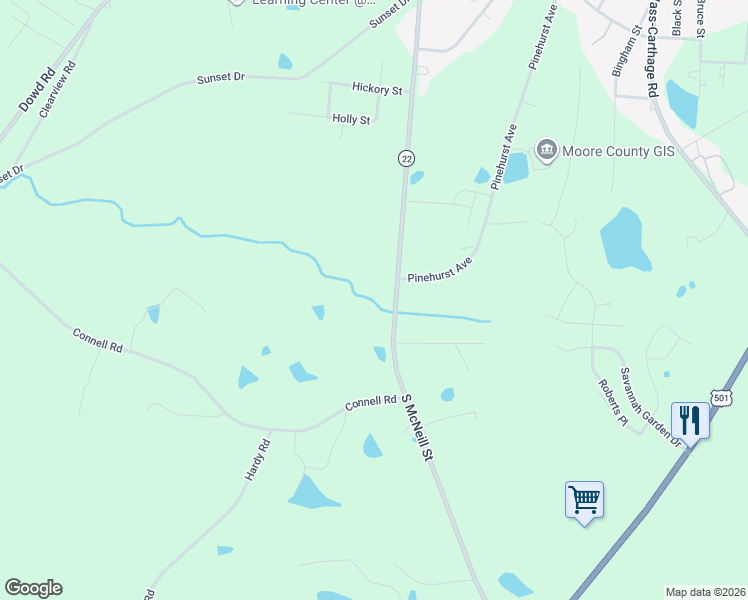 map of restaurants, bars, coffee shops, grocery stores, and more near 1010-1054 South McNeill Street in Carthage