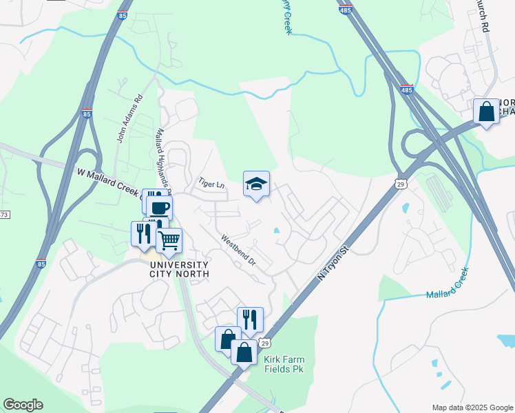 map of restaurants, bars, coffee shops, grocery stores, and more near in Charlotte