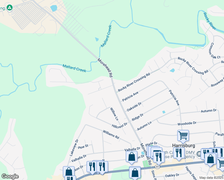 map of restaurants, bars, coffee shops, grocery stores, and more near 5265 Rocky River Crossing Road in Harrisburg