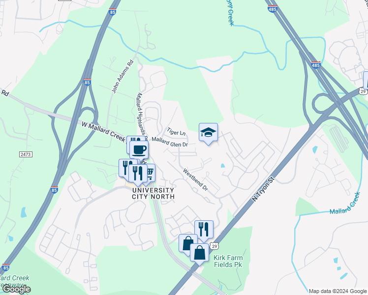 map of restaurants, bars, coffee shops, grocery stores, and more near 11221 Hyde Pointe Court in Charlotte