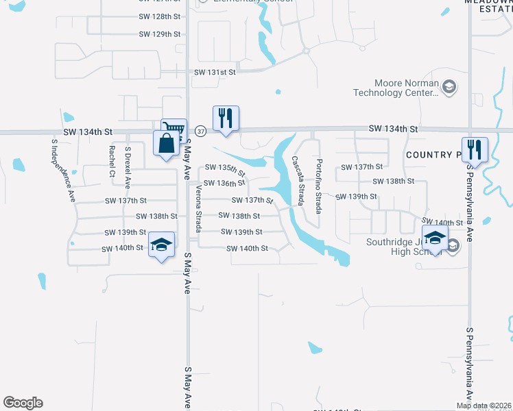 map of restaurants, bars, coffee shops, grocery stores, and more near 13704 Cadorna Strada in Oklahoma City