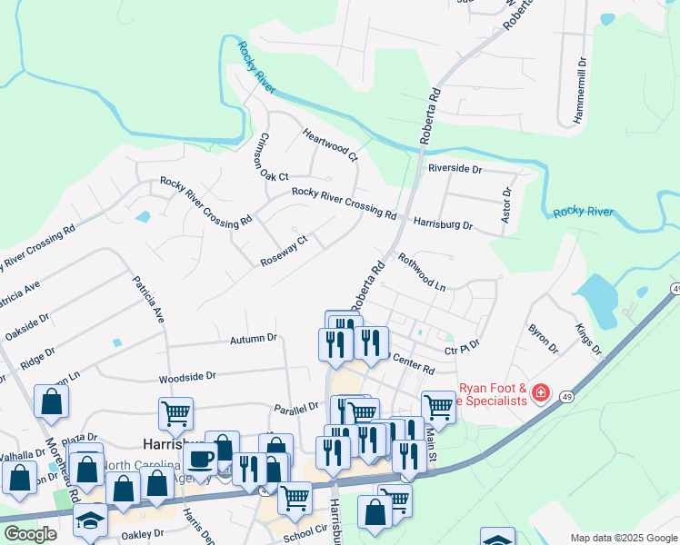 map of restaurants, bars, coffee shops, grocery stores, and more near 6200 Roberta Road in Harrisburg
