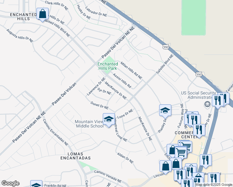 map of restaurants, bars, coffee shops, grocery stores, and more near 4216 Dara Drive Northeast in Rio Rancho